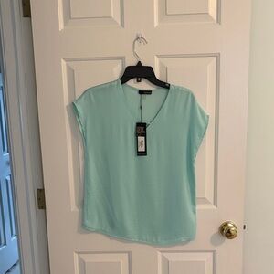 Renuar Mint Green V-Neck Blouse